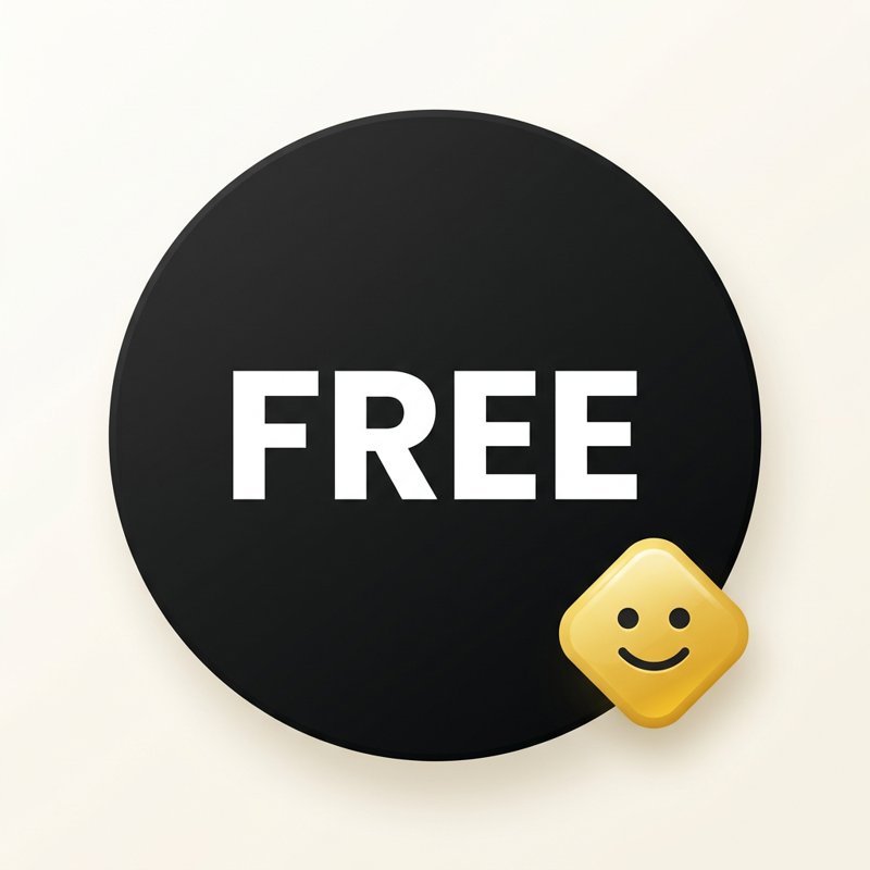 $FREE 代币标志：黑色圆形，白色 FREE 字样，黄色笑脸菱形
